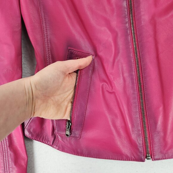 Giorgio Di Mare Jacket Womens Large Pink Fuchsia Leather Yachting Full Zip NEW - Picture 3 of 16